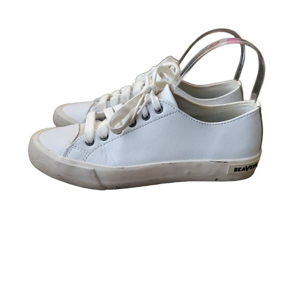 Seavee's Women's White Crosby Nappa Leather Sneakers Size 7.5